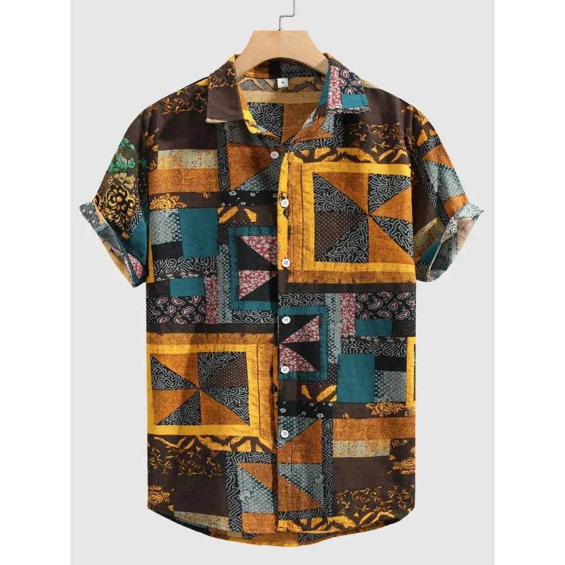 Palmshadow Herrenhemd 3D-Druck Camisa Ärmelhemd Atmungsaktiv Business Urlaub Alltag Outdoor Kurzarmhemd
