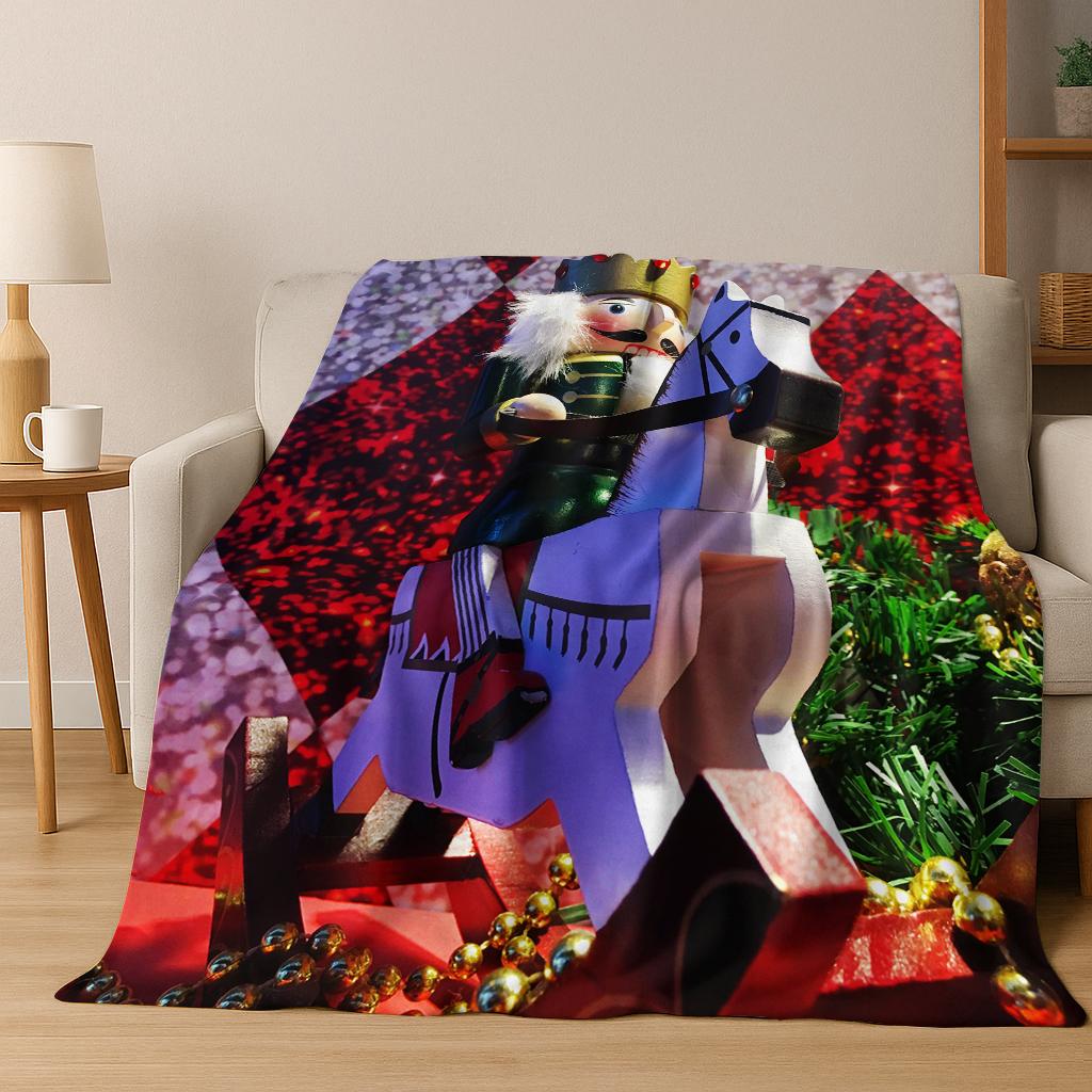 Frohe Weihnachten Baum Nussknacker Cartoon Puppe Neujahrsgeschenk Flanell Decke, Weiche Wohndecke für Zuhause Schlafzimmer Bett Sofa Kinder
