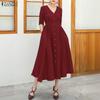 ZANZEA Women Casual V-Neck Summer 3/4 Sleeve Long Dress