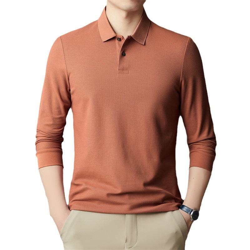 Spring and Autumn New Style Men's Young and Middle-aged Lapel Comfortable, Breathable and Trendy Long-sleeved Cotton T-shirt POLO Shirt