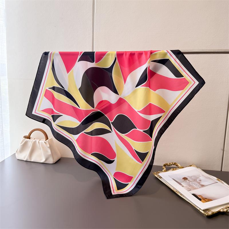 Border floral small square scarf high-end print imitation silk scarf shawl square scarf neck scarf headscarf scarf for women