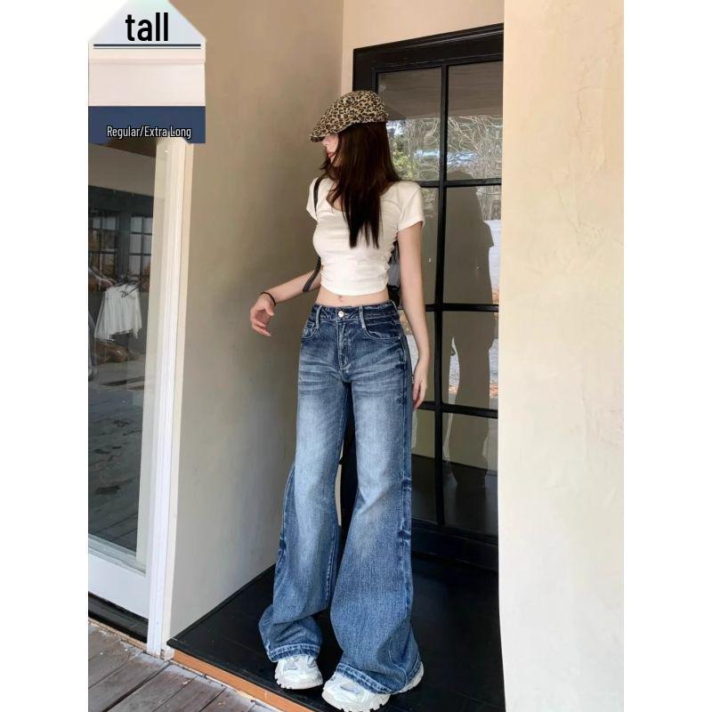 Tall Women s Velvet High-Waisted Straight-Leg Bell Bottom Jeans for Autumn/Winter L