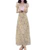 Women's French Style Floral Lace V-Neck Maxi Dress: Summer Waist-Cinching Slim A-Line Design
