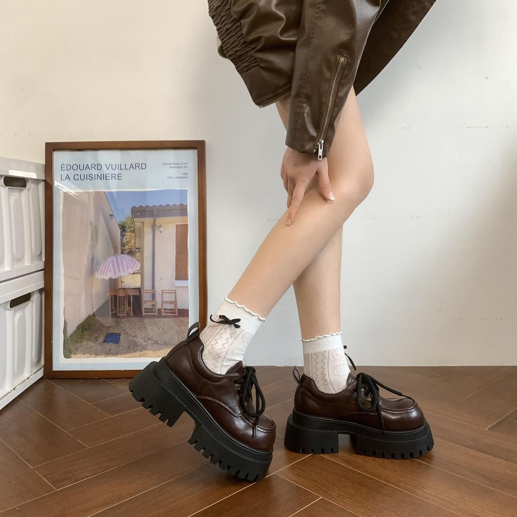 Retro Big Head Thick Sole Muffin Heightening Thick Heel Small Leather Shoes Children British Style 2025 Spring and Autumn New Popular Single Shoes