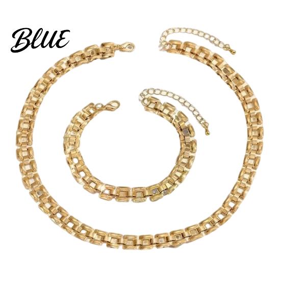 Fade Resistant Jewelry Set 2Pcs/Set Women Set Adjustable Length Cuban