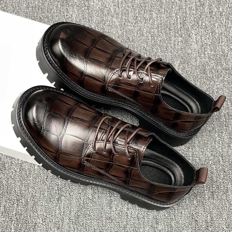 Foreign Trade Large-size Men's Shoes 2025 Popular Fashion Big Head Leather Shoes Men's Thick-soled Retro Versatile Shoes Tide