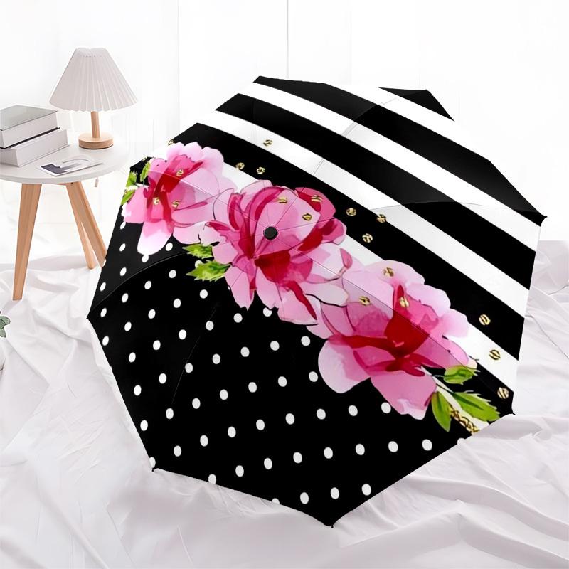 

1pc Floral Black and White Polka Dot Design Umbrella with Plastic Handle,Compact & Stylish,Suitable for All Seasons ptys26082