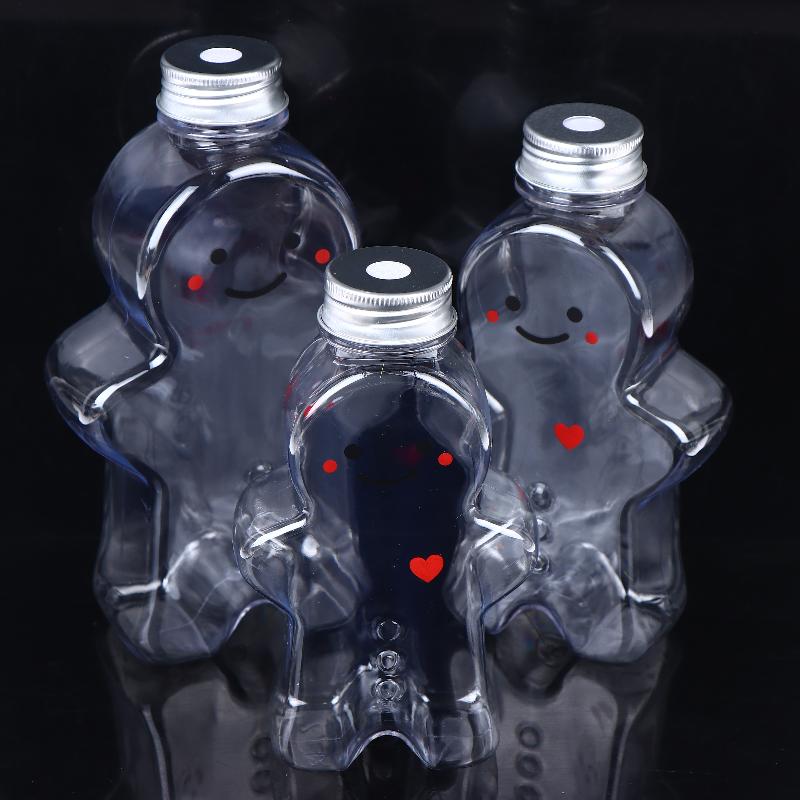 1 Pcs Christmas Gingerbread Man Candy Jar Sealed Plastic Juice Drink Bottle Xmas Party Year Gingerbread Man Drink Container