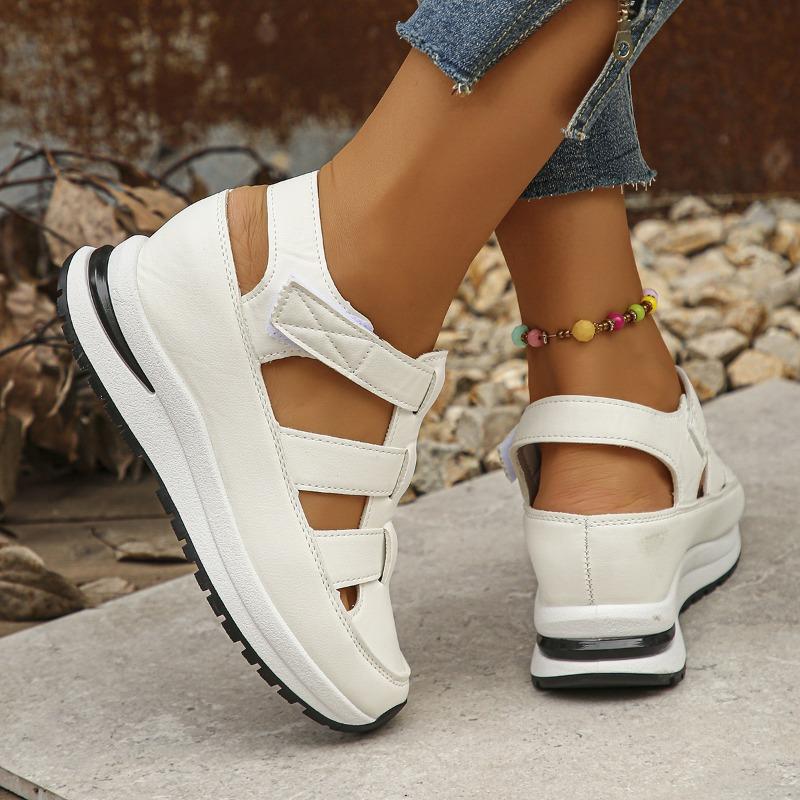 Summer Wedge Heel Sandals, Perforated and Breathable Women's Thick-soled Velcro Shoes
