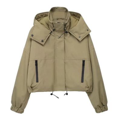 Damen Klassische Jacke Frühling und Herbst Kapuzenkurzmantel Alltag Lässig Eleganter Stil Langarm Oberbekleidung