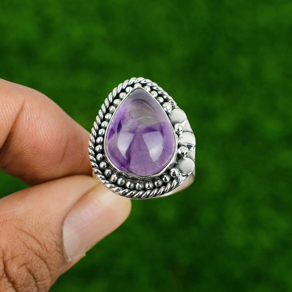 Mothers day Sale 925 Sterling Silver Star Amethyst Stone Elegant Wedding Ring