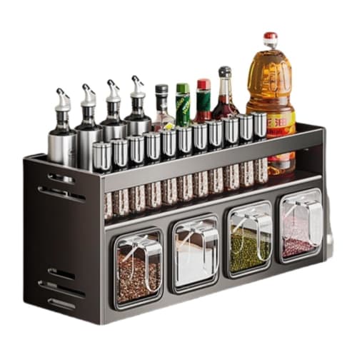 SIzlaho Kitchen Spice Rack, Wall-Mounted Spice Storage, Punch-Free Wall-Mounted Spice Rack for Home Use (Double Layer, 4 Cups)