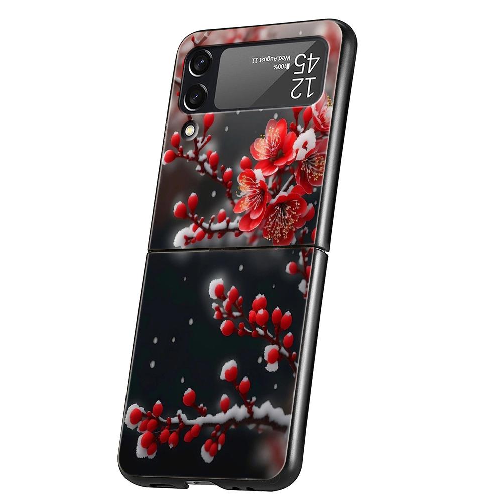 Cherry Blossoms Hard PC Phone Case For Samsung Galaxy Z Flip 5 4 3 Black Cover For Galaxy Z Flip 6 Foldable Shockproof Cases Bag