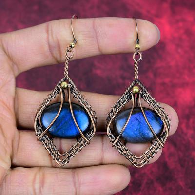 Boucles d'oreilles Labradorite boucles d'oreilles enroulées de fil de cuivre bijoux décents en cuivre boucle d'oreille faite à la main bijoux enroulés de fil cadeaux de mariage boucles d'oreilles en pierre précieuse