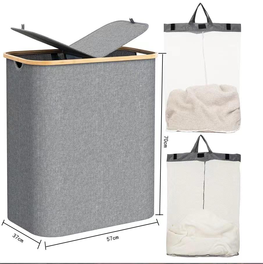 Foldable Japanese Style Laundry Basket with Inner Bag - Super Large Fabric Hamper for Bedroom and Bathroom.