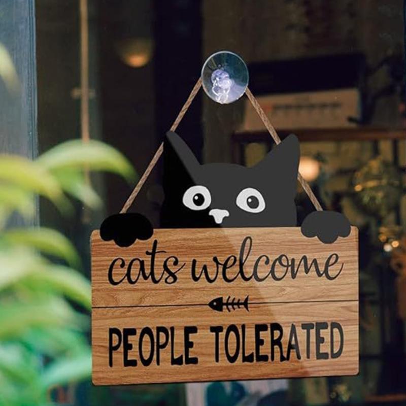 Natural Wood Cats Greeting Sign Pet Welcome Sign Plaque Wall Hanging Decoration Perfect For Pet Lover And Warm Space