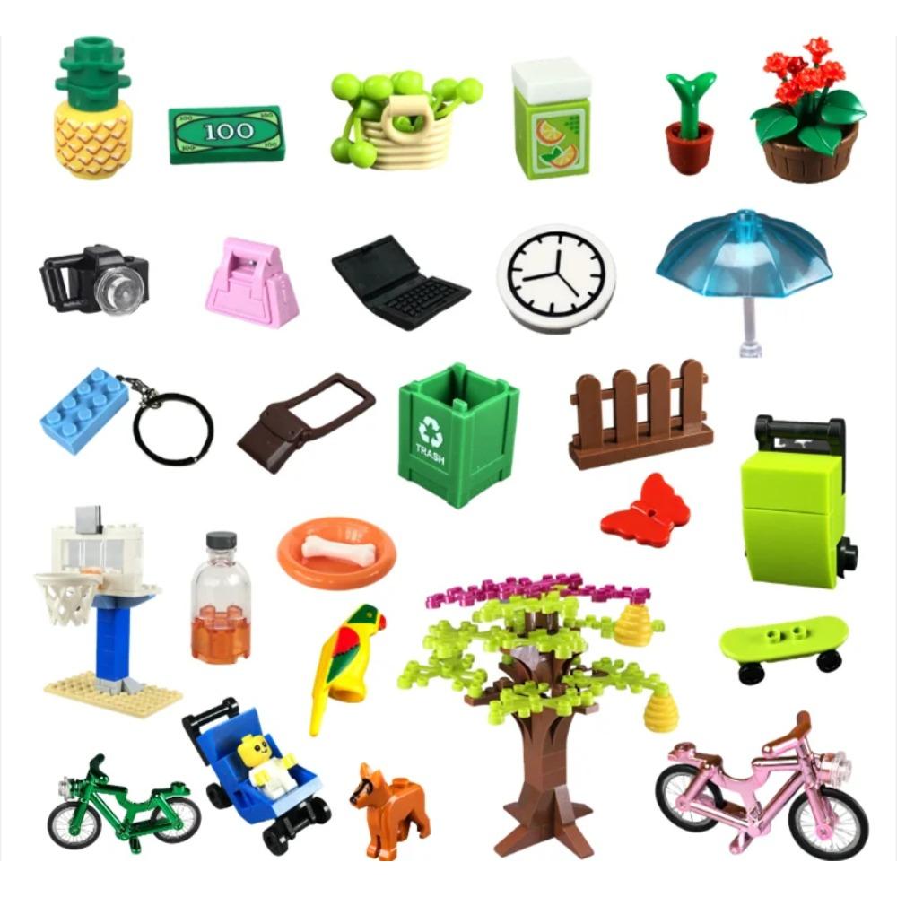 MOC Bricks Bike Notebook Camera Dollar Luggage Trash Bottle City Accessories View DIY Educational Building Blocks Friends Gifts