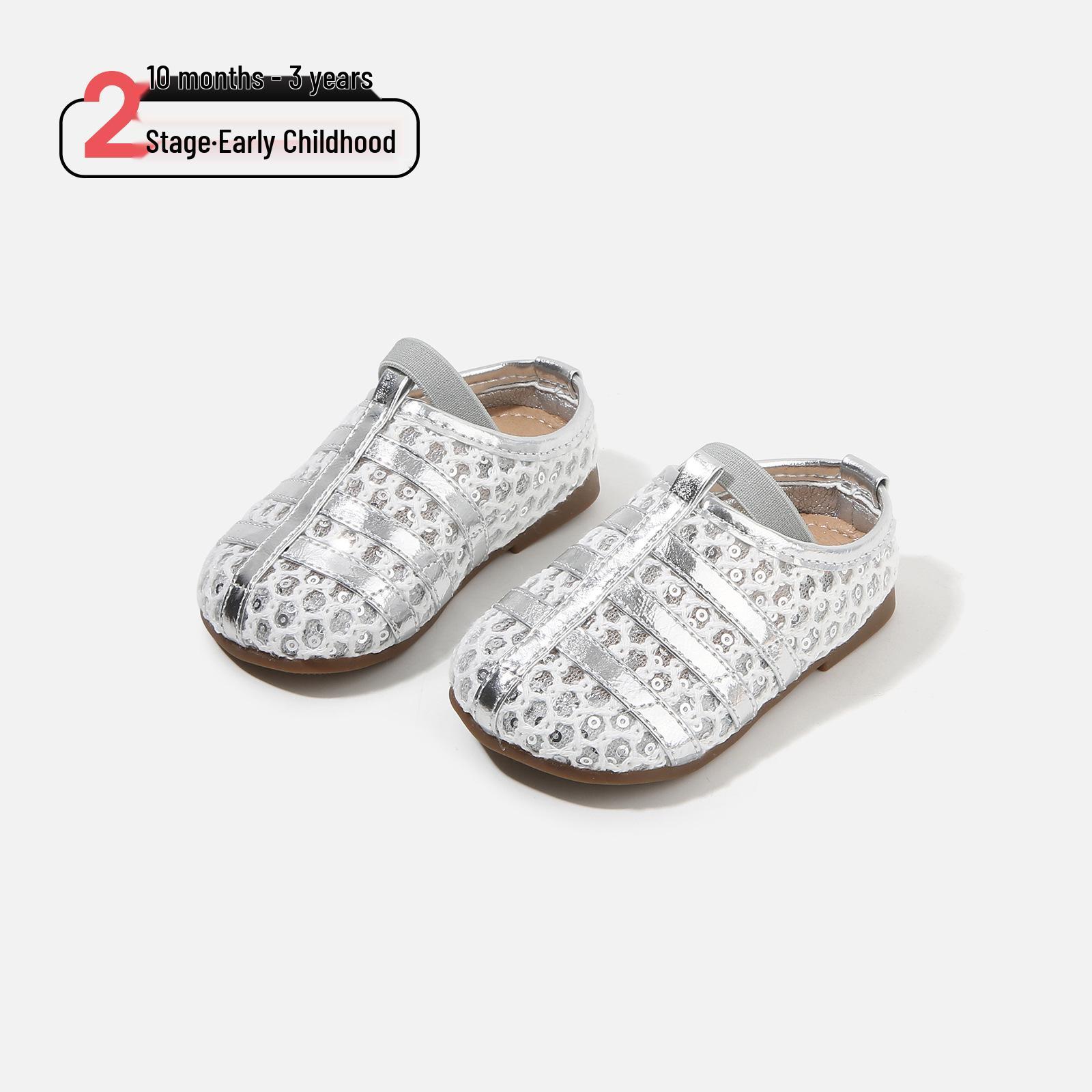 

2026 Stylish Girls Leather Sandals: Versatile, Woven Slip-On Toddler Shoes for Spring Size 15/12.0cm срібний