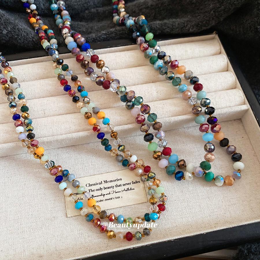 Colorful Ethnic Glass Bead Layered Sweater Chain Necklace - Retro High-End Women's Fashion