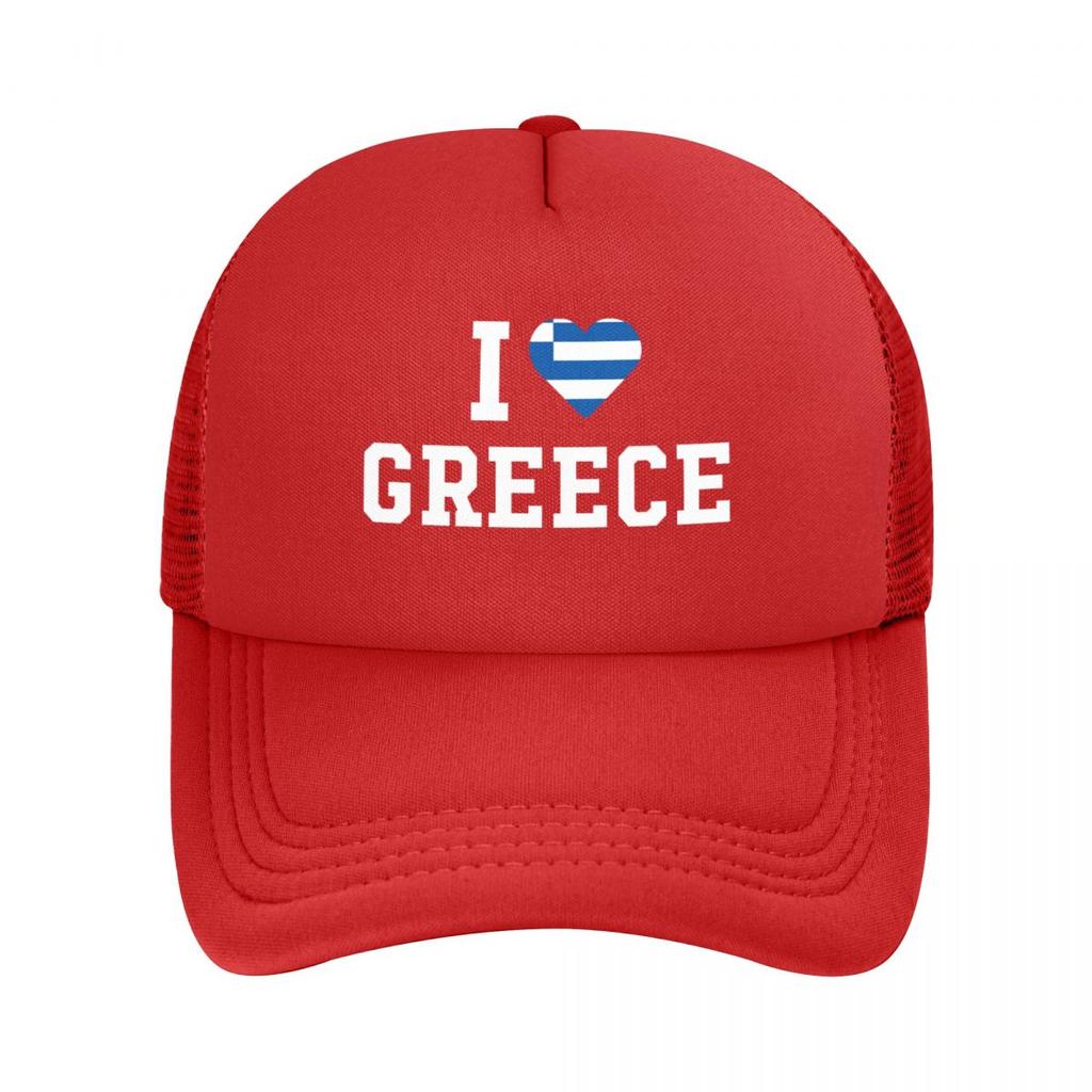 Jeg elsker Hellas Flagg Baseballcaps for Unisex Kvinner Bulk Snapback Truckerhatter Justerbare Unisex Fiske Mesh-bakhatter