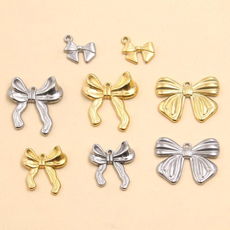 Stainless Steel Bowknot Pendant - Creative DIY Jewelry Accessory, Vacuum Plating, Handmade, Hot Selling