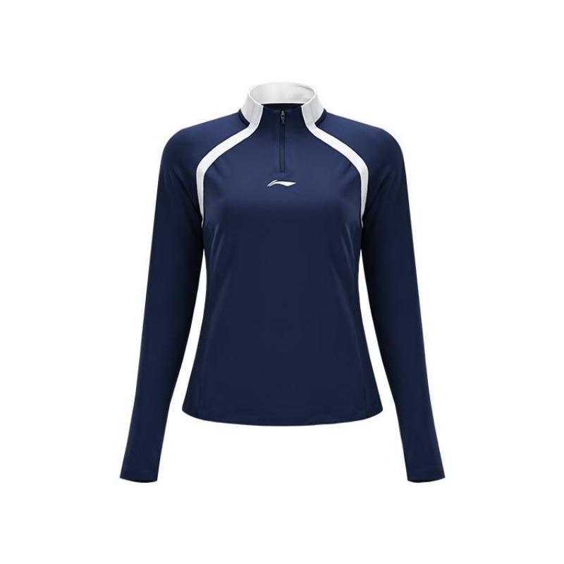 Li-Ning Tennis Series Color Block Fashionable Simple Half-Zip Long Sleeve T-Shirt Women Tops ATLV204-2