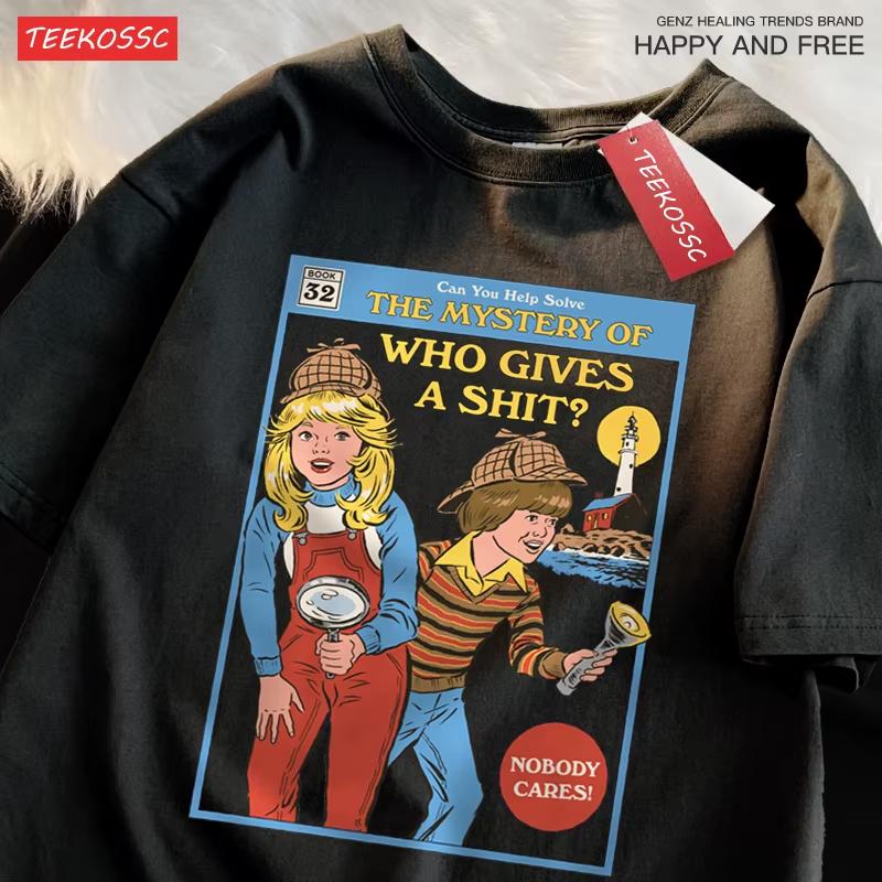 Can You Help Solve The Mystery of Who Gives A Shit T Shirts Male Cotton Tee Clothes Hip Hop Oversized T Shirts Casual Loose Tops