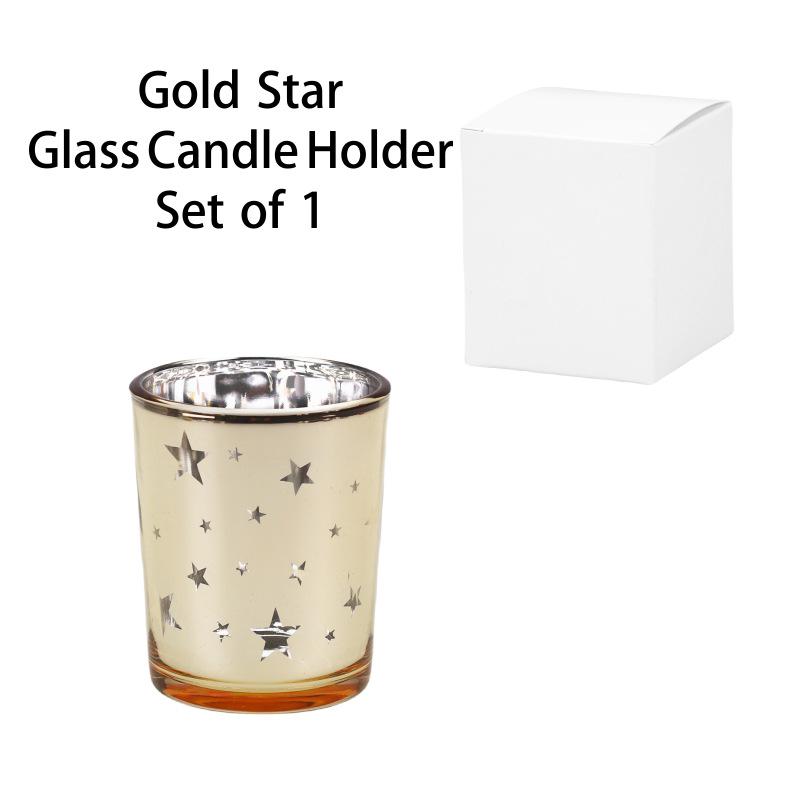 Star Hollow Christmas Plated Glass Candle Holder for Aromatherapy