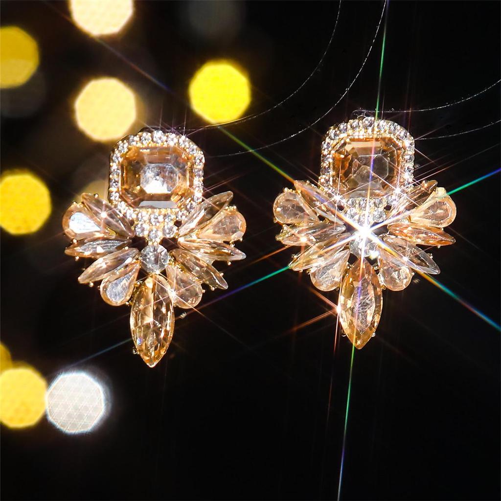 European and American Luxury Colorful Rhinestone Flower Stud Earrings for Women