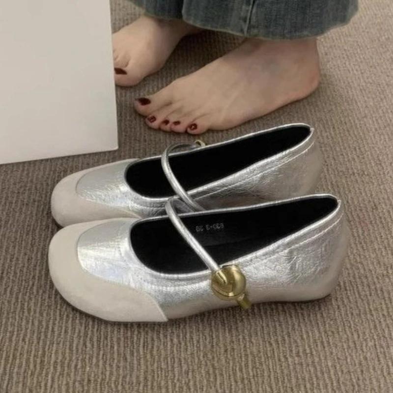 

Retro Women Flats Loafers Shoes Elegant Shallow Sandals 2025 Trend Summer New Running Sport Shoes Walking Soft Chaussures Femme 40 серебряный