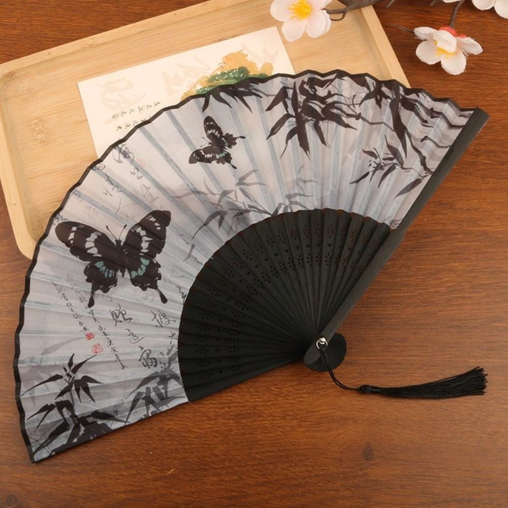 Butterfly Chinese Art Fan Bamboo Frame Hand Fan Elegant Vintage Silk Folding Fan  Home Decor