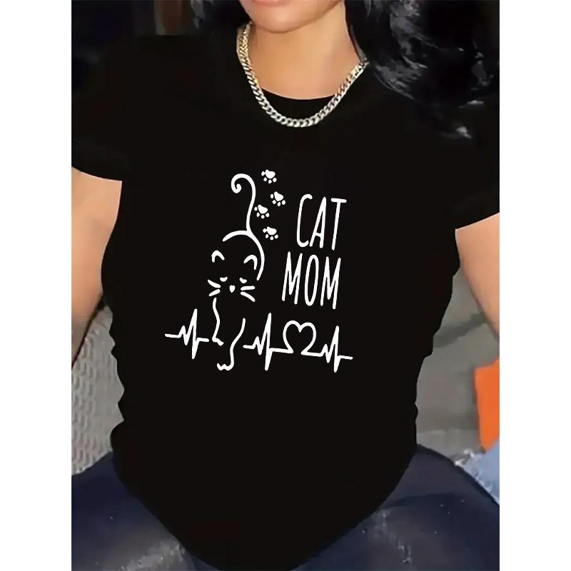 

European sizes Women S Black T-Shirt with Cat Mom Graphic Perfect for Cat Lovers 4XL чорний