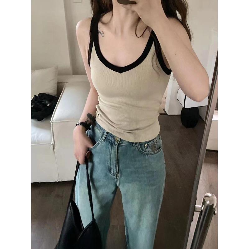 All Strap with Chest Pad One Cup Inside To Wear Slim-fit Sleeveless Bottom Coat Color Vest Woman
