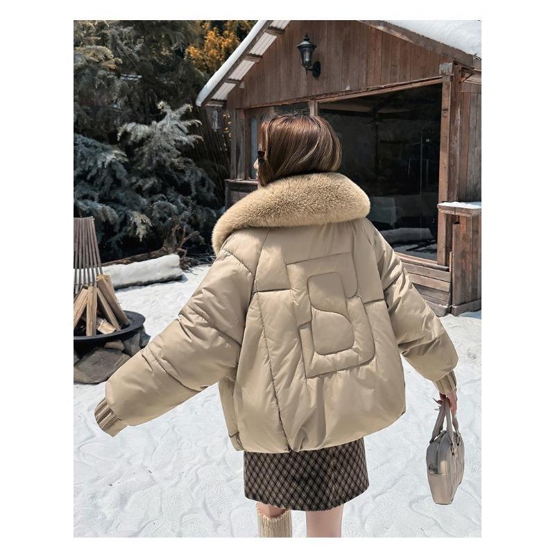 Chic Winter Women Jacket Korean Style Faux Fur Collar Slim Fit Warm Padded Coat Fashionable Outwear