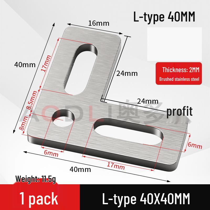 Stainless Steel 90° Movable L-Shaped Corner Bracket with Long Hole for Shelf Support