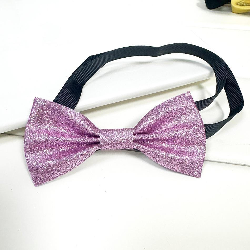 Children's Blue Glitter PU Bow Tie with Flower Decoration