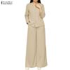 ZANZEA Women Casual Long Sleeve Blouse and Pants Two Piece Suit Sets