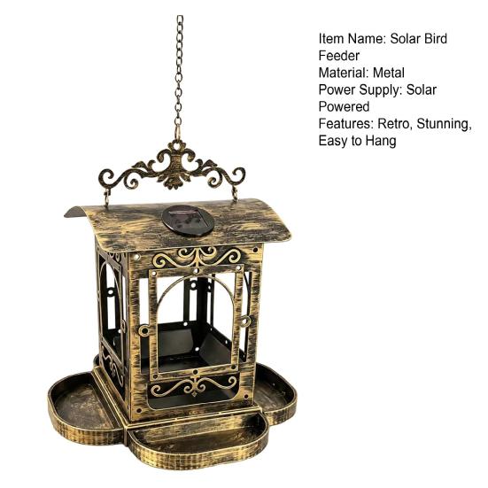 Solar Bird Feeder for Outdoors Hanging, Retro Carriage Shaped Metal Wild Bird Feeders, Solar Powered Garden Lantern for Patio, Yard, Gifts for Bird