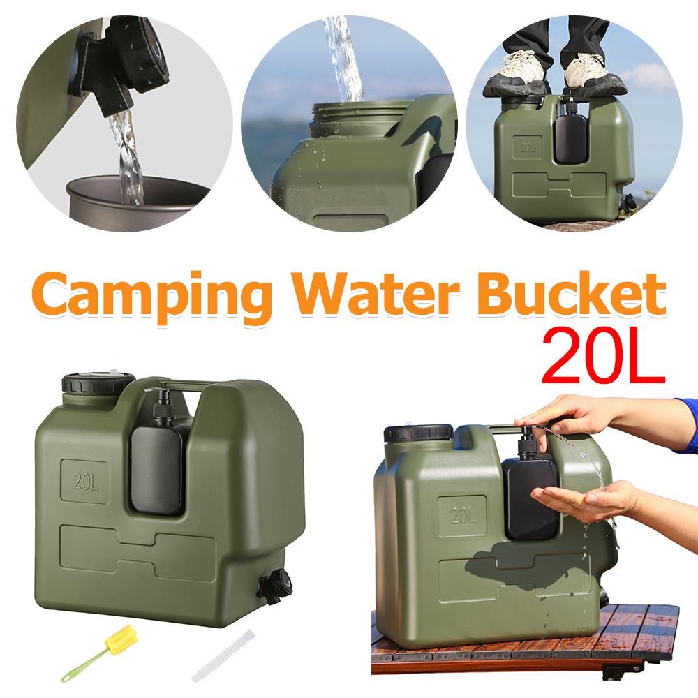 20L PE Water Storage Bucket Large Capacity Water Carrier Canister with Faucet Hand Sanitizer Jar Portable Driving Water Tank