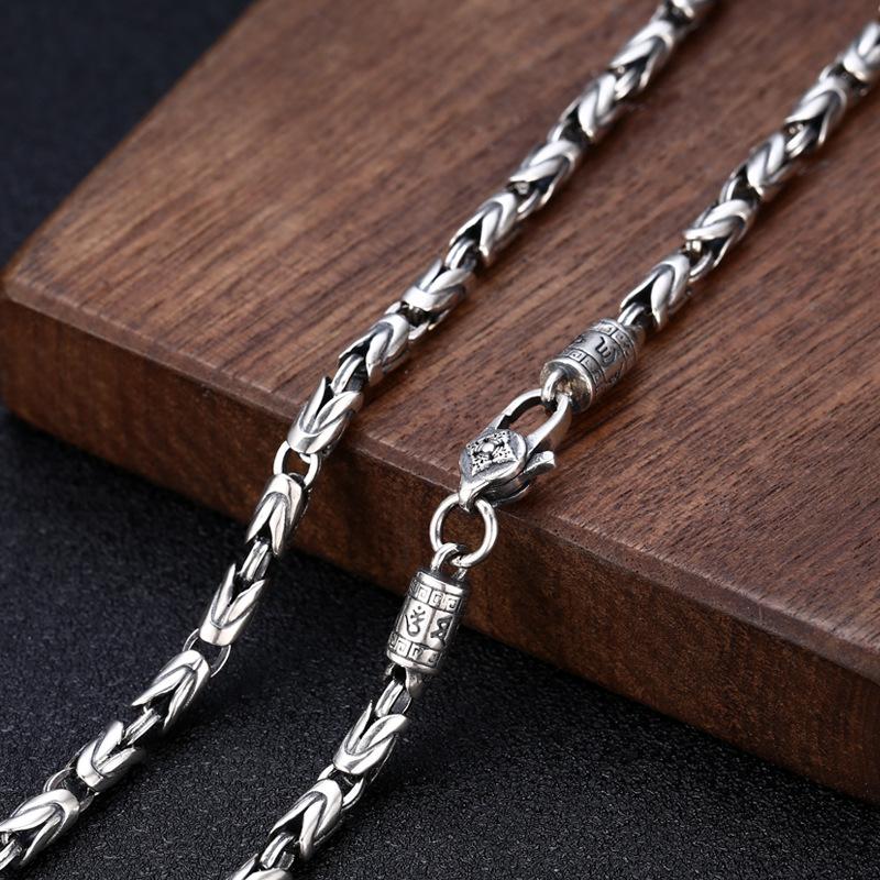 New Fashion S925 Silver Necklace for Men Retro 6MM Thick Six-Character Mantra Trendy Personality Jewelry