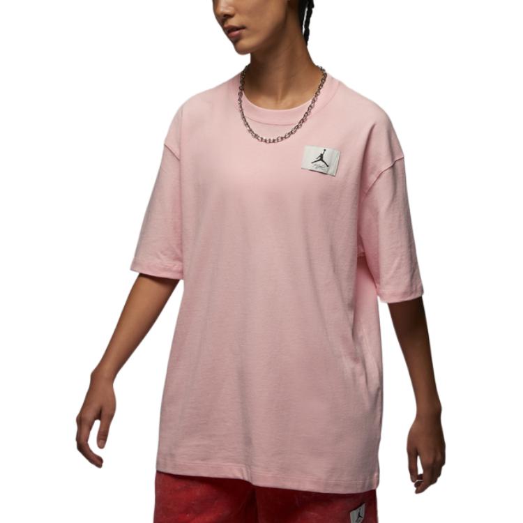 Jordan Essentials Solid Logo Loose Round Neck Short Sleeve Drop Shoulder T-Shirt Women Tops Light-Pink FV1133-621