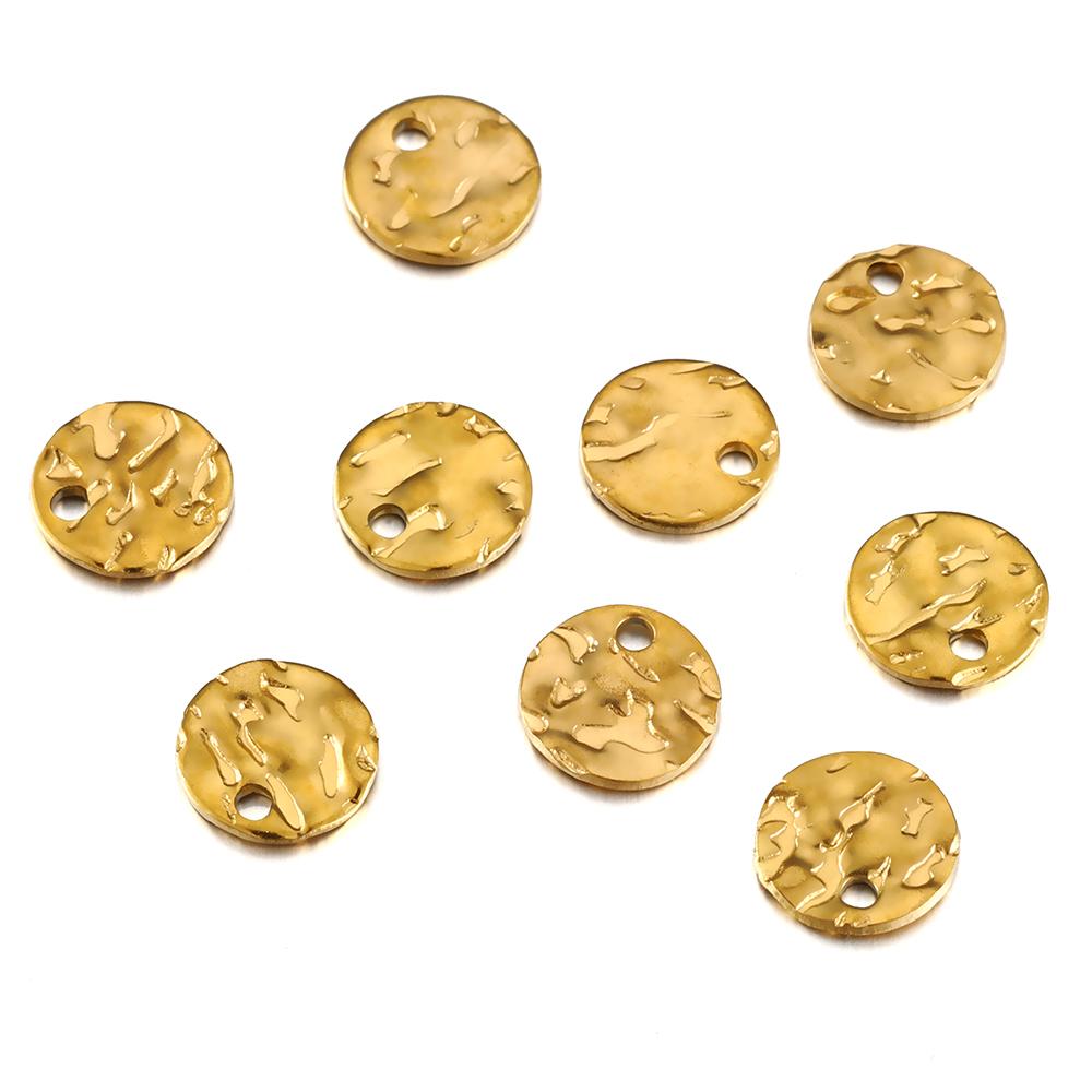 30pcs 8-12mm Gold Stainless Steel Round Hammered Charms Pendant for DIY Earrings Bracelet Necklace Jewelry Making Wholesale