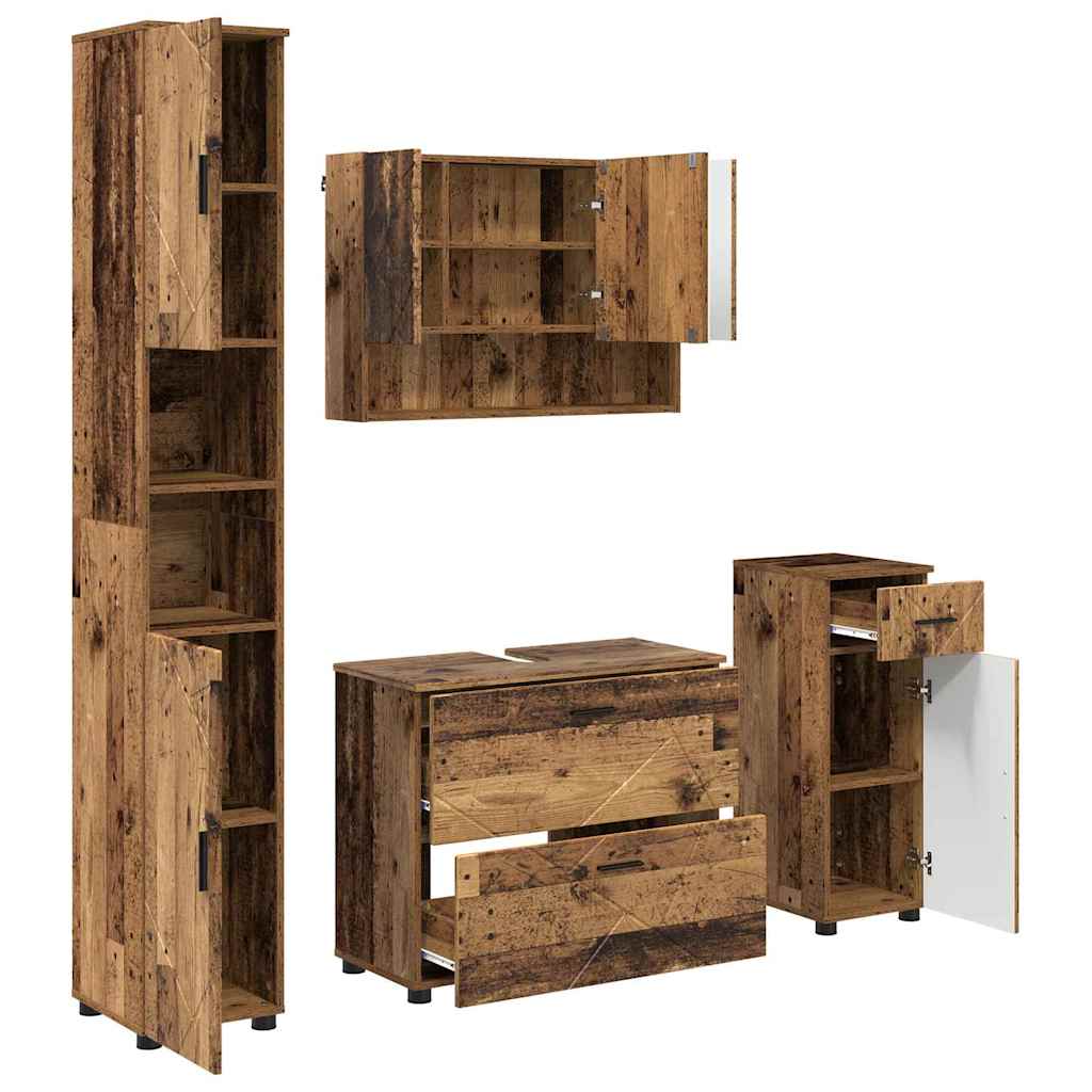 Bathroom Furniture Set with Door 4 pcs Reclaimed Wood Plywood and Metal