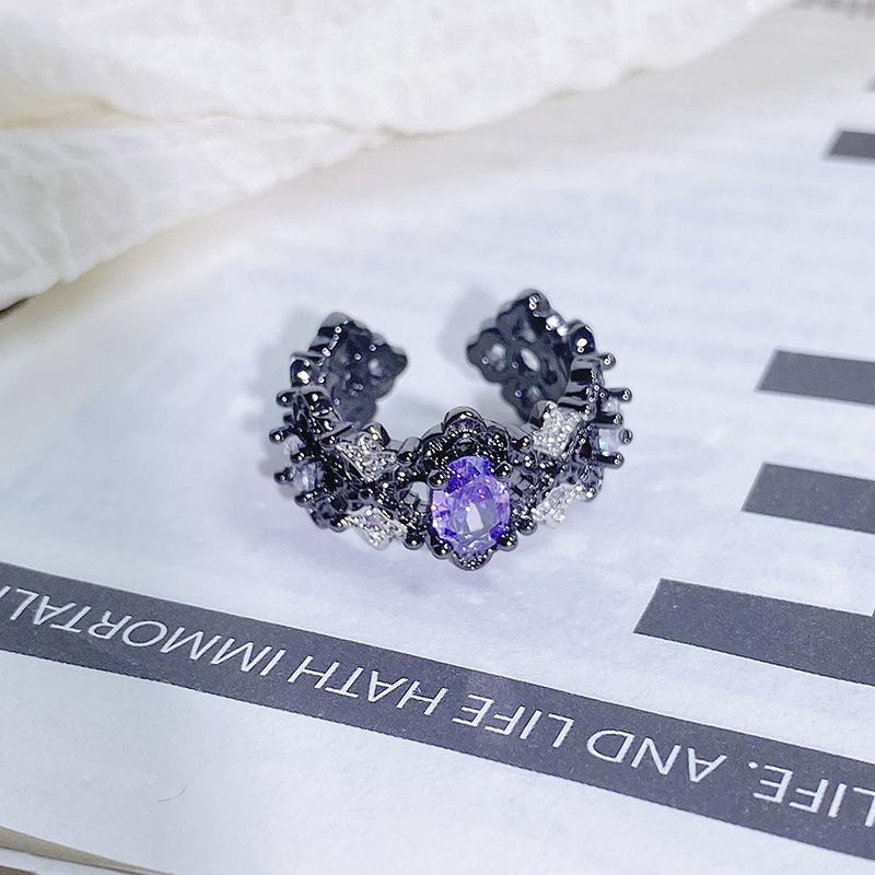 Dark Series Personality Trendy Cool Love Open Ring Irregular Inlaid Zircon Punk Retro High Sense Ring Woman