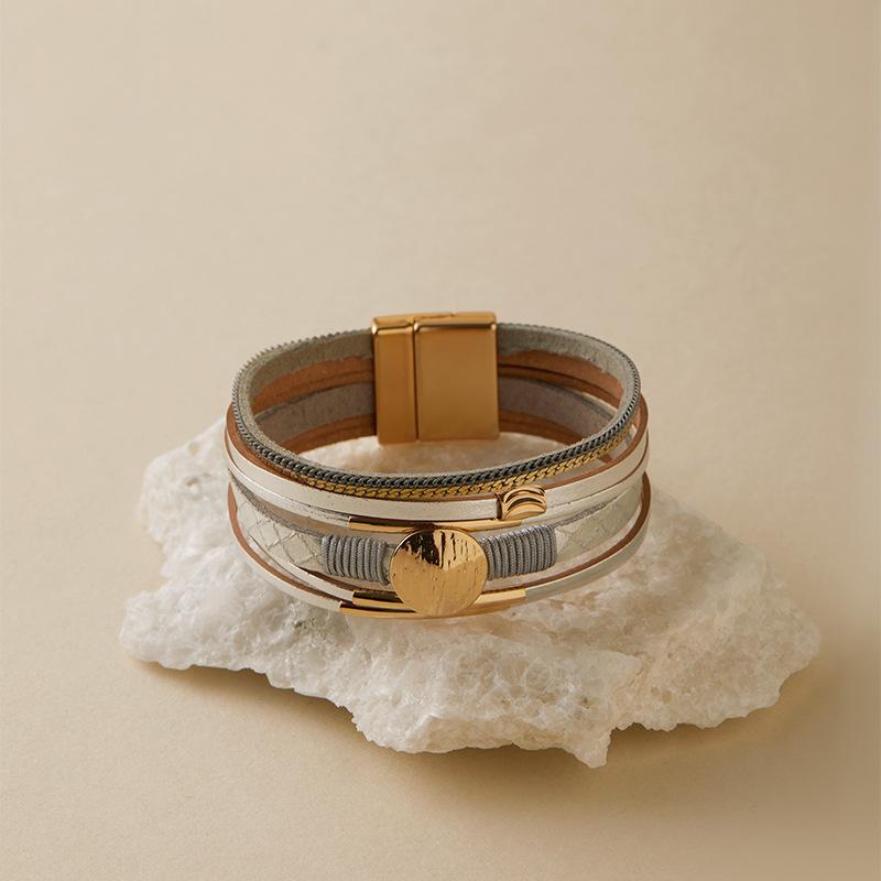 Vintage Rhinestone Braided Leather Bracelet for Women Bohemian Multilayer Wrap Wide Bracelets Party Jewelry Gifts