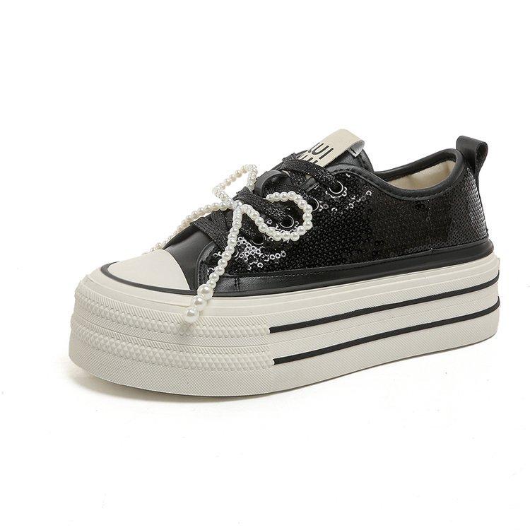 European Sequined Canvas Shoes Low-top Muffin and Platform Shoes Children's 2025 New Popular Versatile Casual Board Shoes Tide