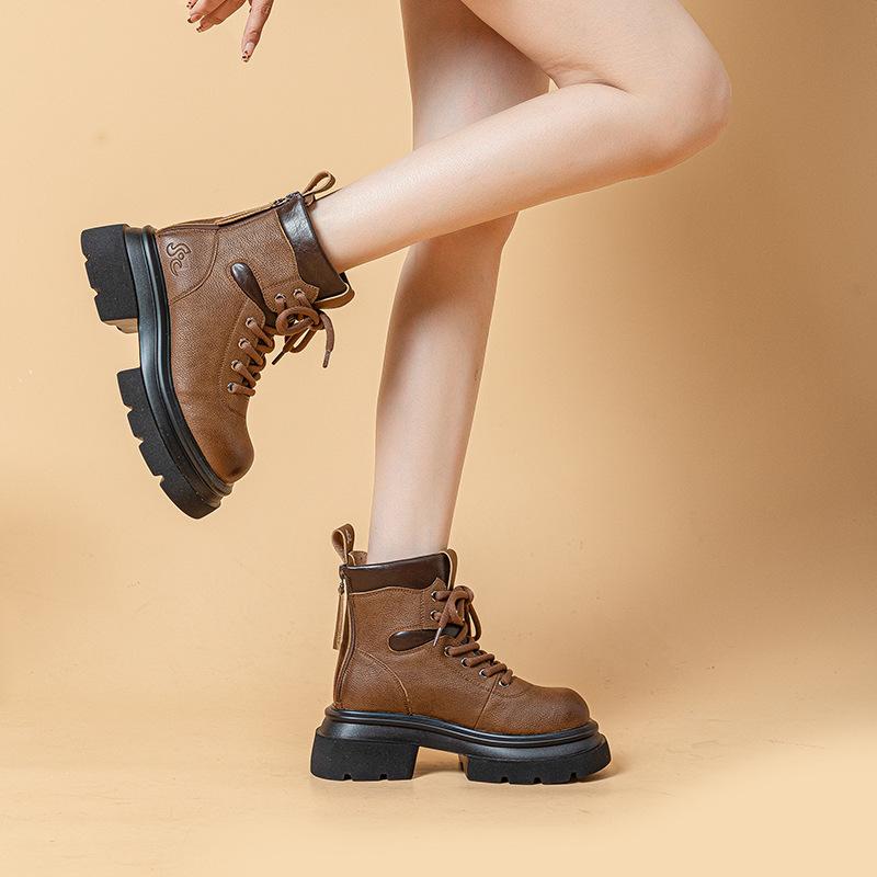 Martin Boots Women's 2025 Autumn New Thick-soled Retro Heightening 7cm Side Zipper Locomotive Sweet Cool Casual Knight Short Boots