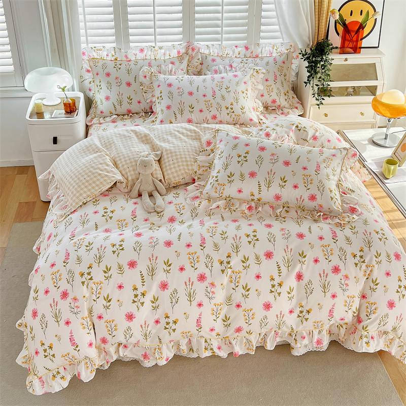 1pc Ruffles Duvet Cover Pure Cotton Comforter Cover Floral Style Bed Covers housse de couette Girls Quilt Cover (No Pillowcase)