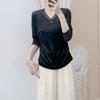 Autumn New Brand Counters Fashion Temperament Velvet V-neck Simple Long Sleeve Velvet Small Shirt