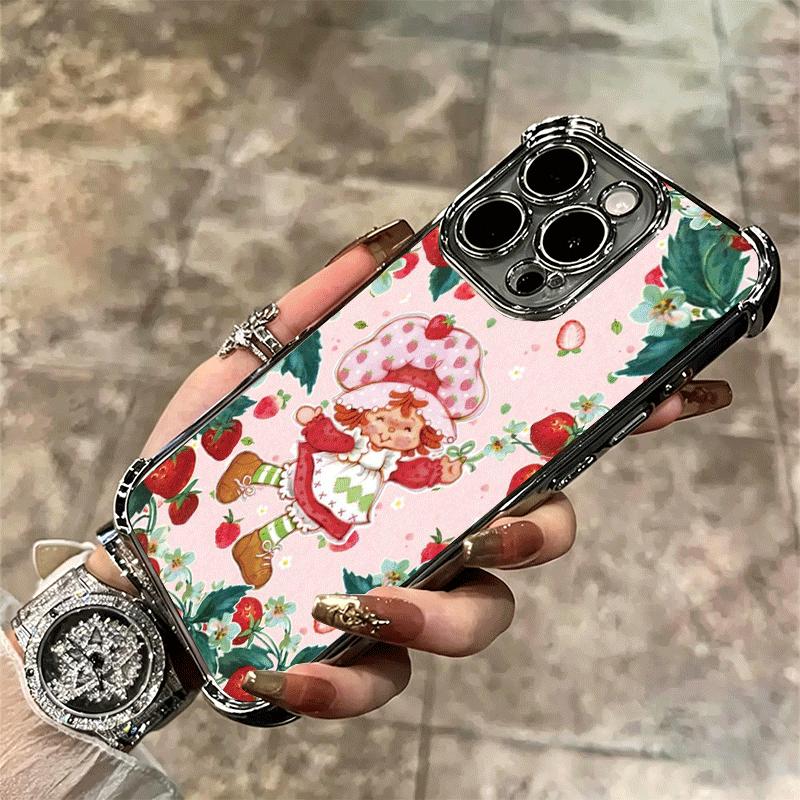 Strawberry Sh-SHortcake Soft Phone Case For iPhone 15 16 17 Air 14 Pro Max 16E Plus 13 12 Mini Plating Anti-Fall Fundas